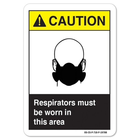 Signmission ANSI Caution Sign, Respirators Must Be Worn In This Area, 18in X 12in Decal, 12" H, 18" W, Landscape OS-CS-D-1218-L-19788